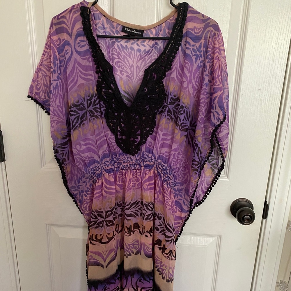 Purple Patterned Sheer Dress/Cover up